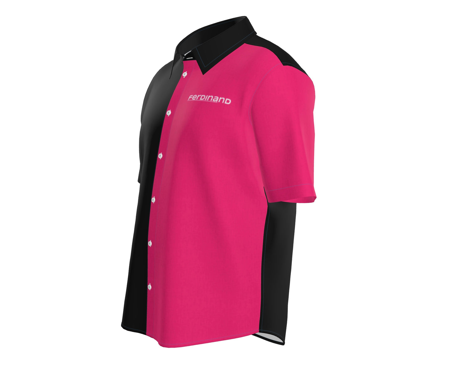 Mens Short Sleeve Active Button Down Pink on Black