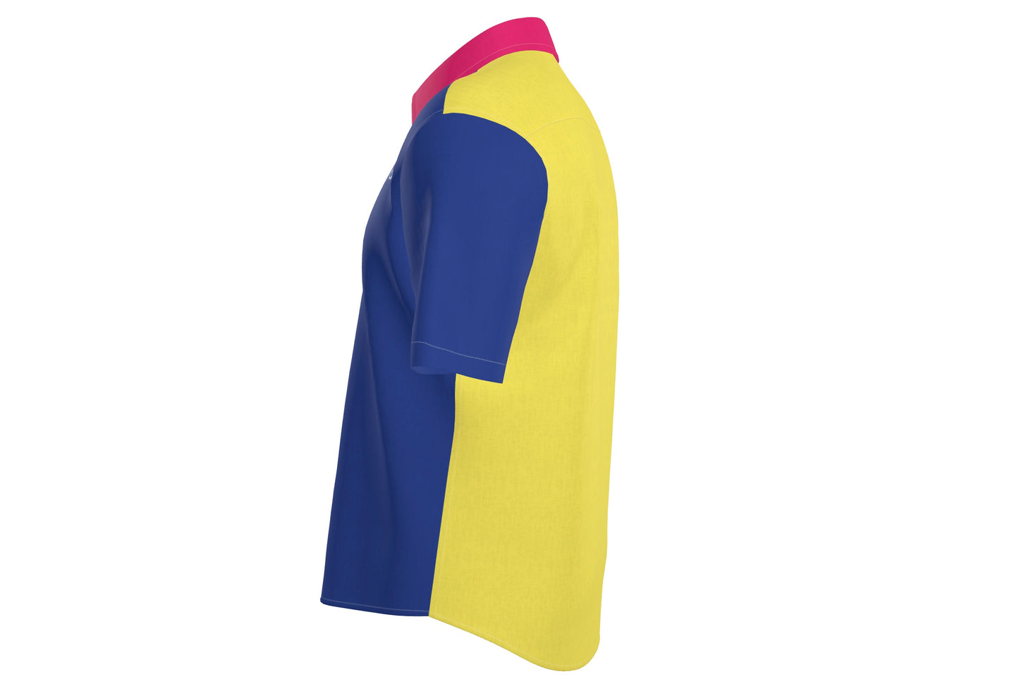 Mens Short Sleeve Active Button Down Blue Yellow on Pink