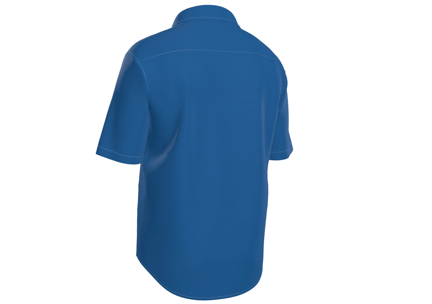 Mens Short Sleeve Active Button Down, Cream on Blue with Button Down Collar