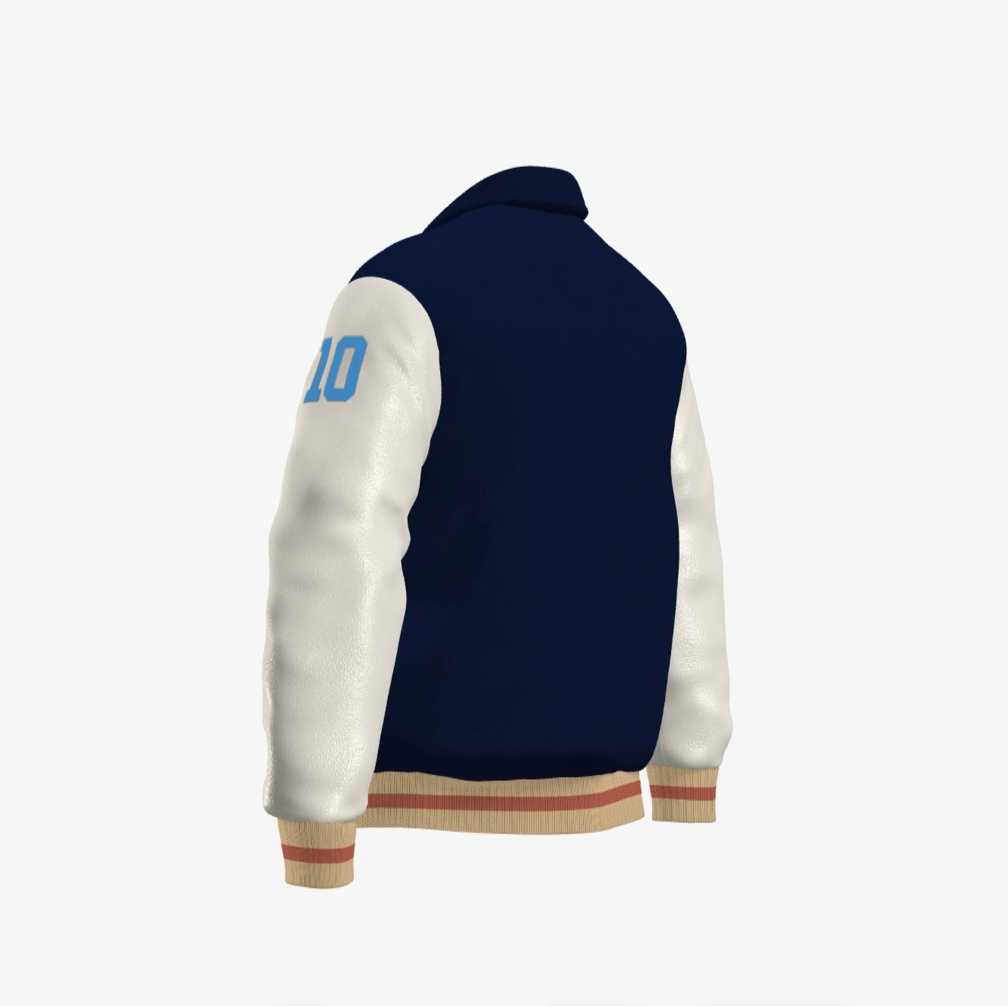 Ferdinand Varsity Jacket in Cream and Blue, Signature, Number