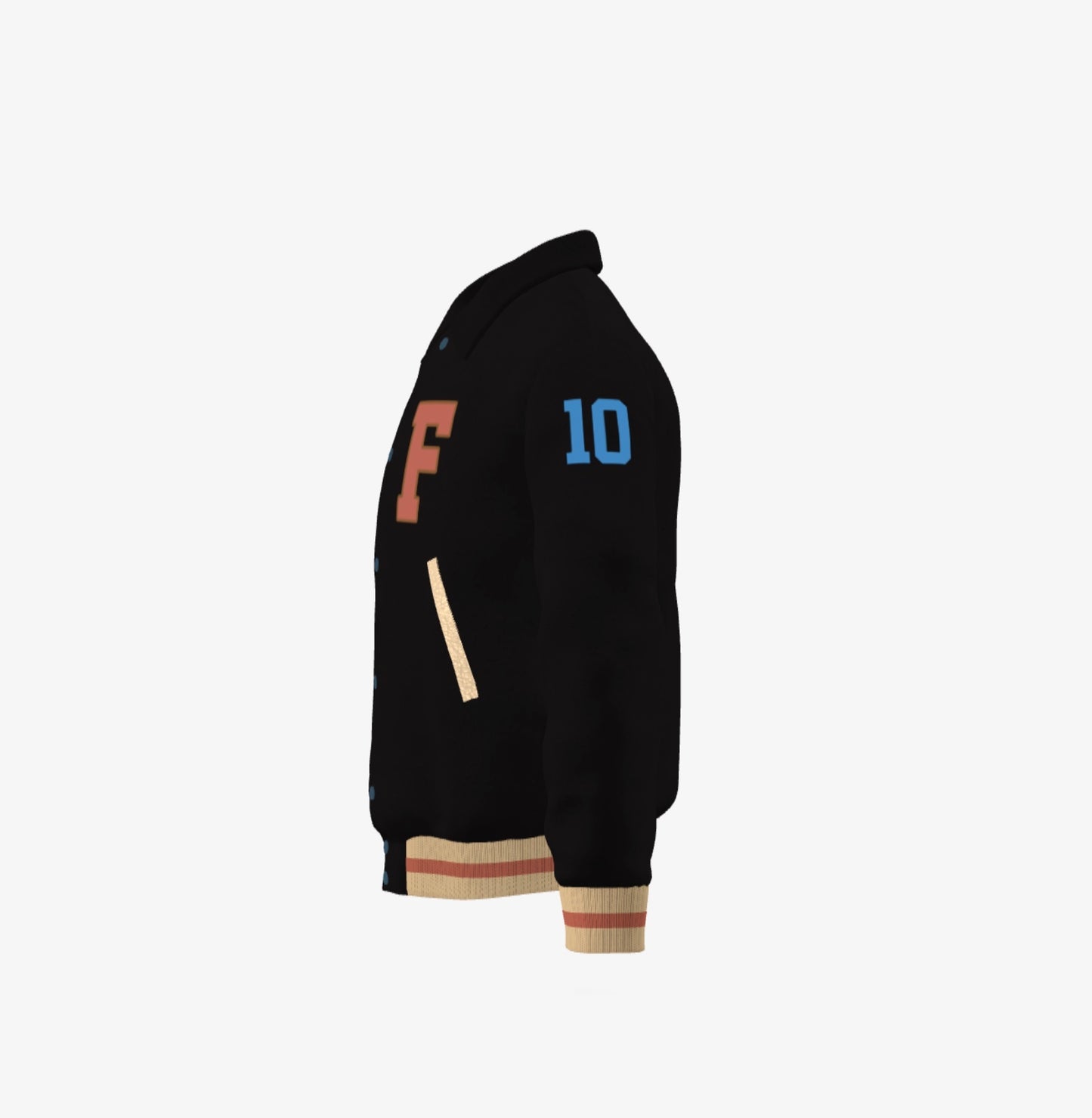 Ferdinand Varsity Jacket in Black on Black (Wool), Signature, Number