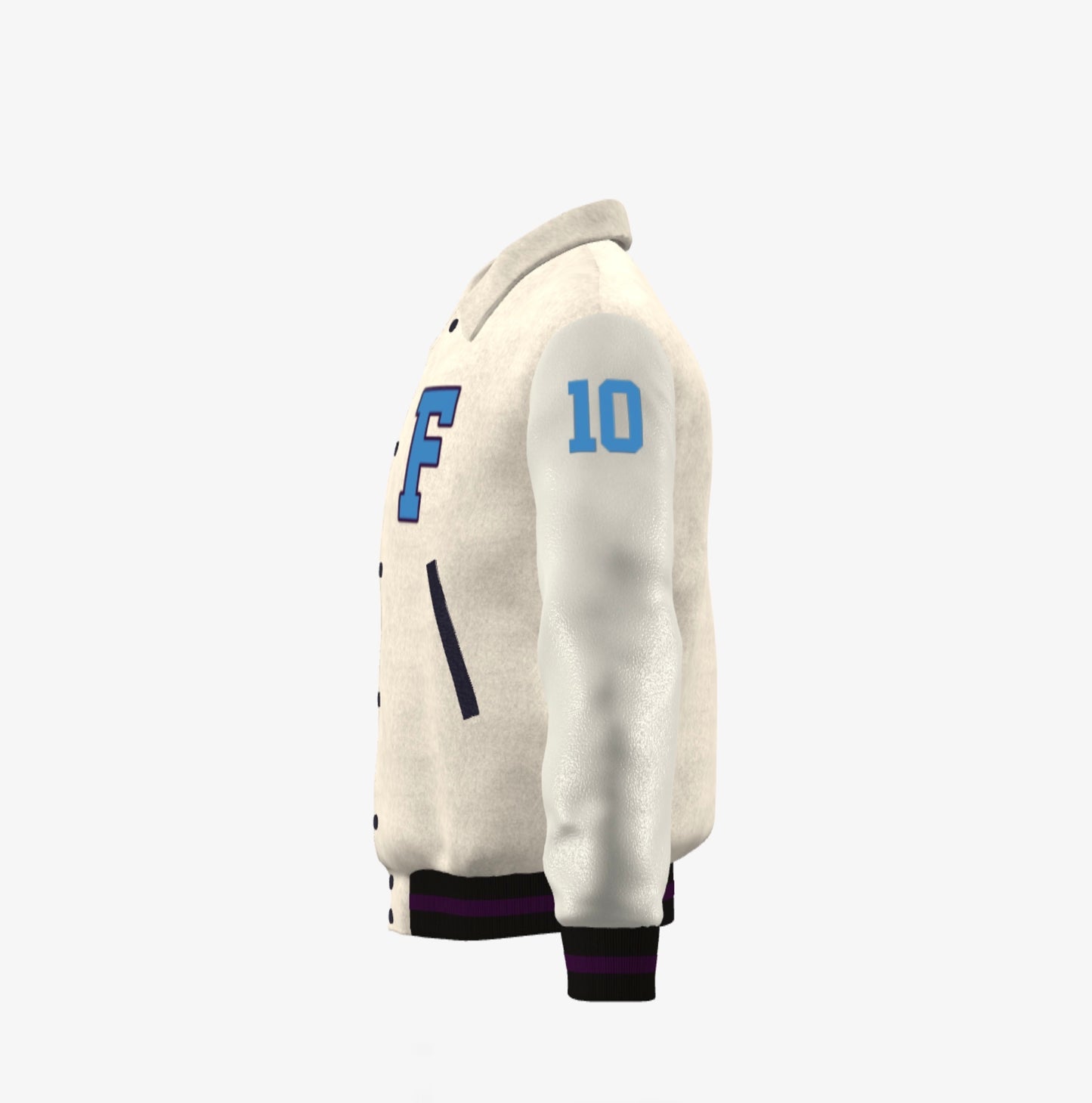Ferdinand Varsity Jacket in White, Cream Blue and Purple - Snow Drift