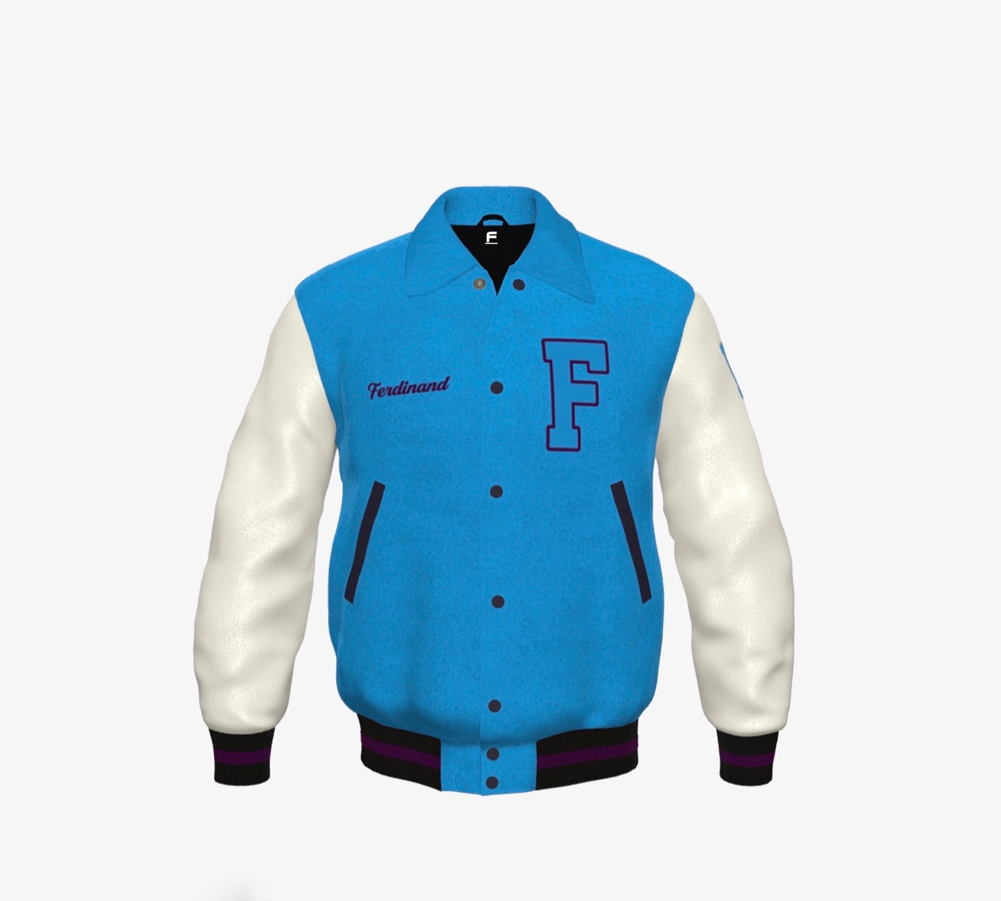 Ferdinand Varsity Jacket in Blue, Cream and Purple - Blueberry