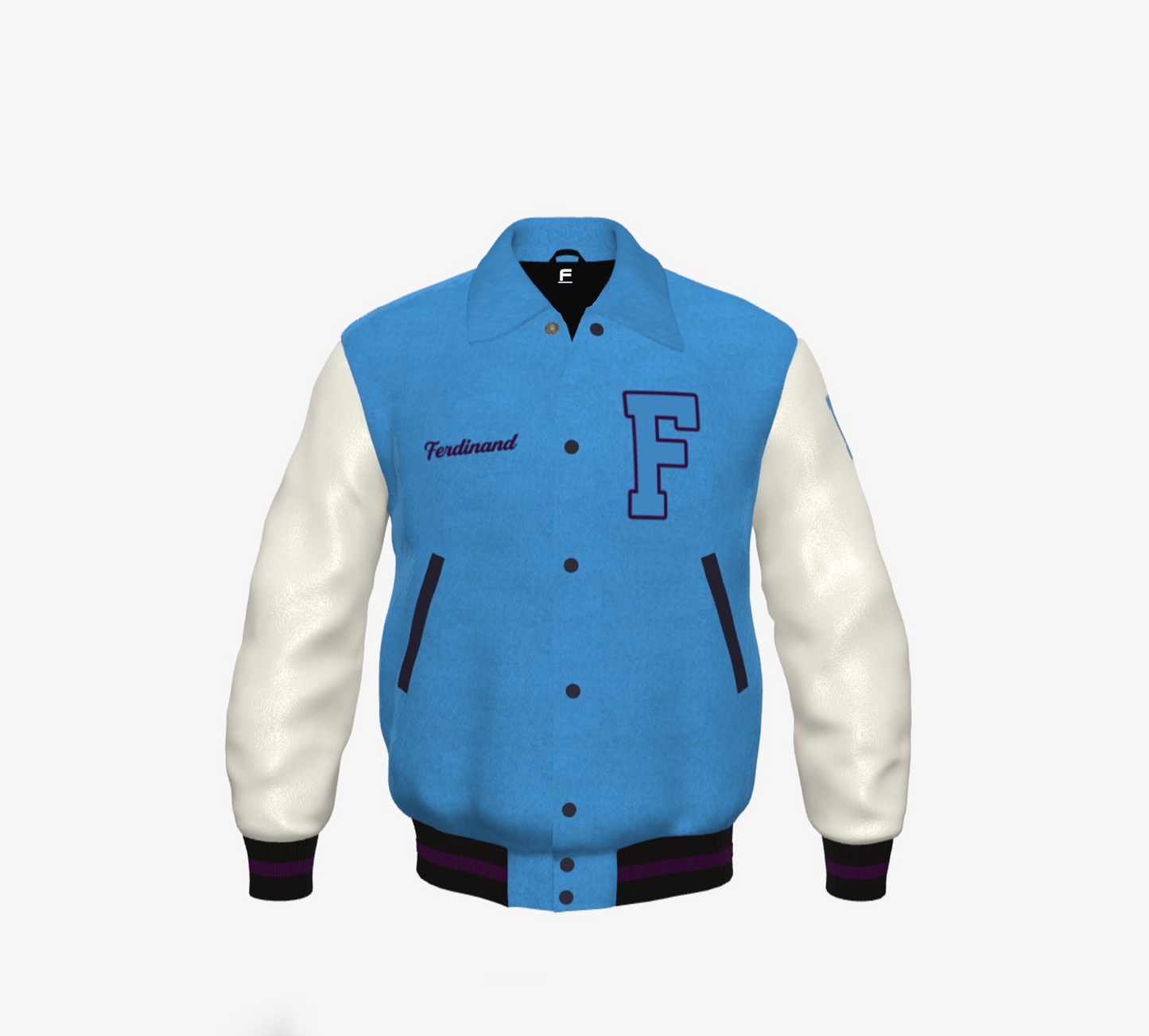 Ferdinand Varsity Jacket in Blue, Cream and Purple - Blueberry