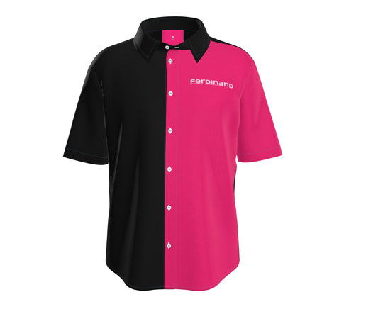 Mens Short Sleeve Active Button Down Pink on Black