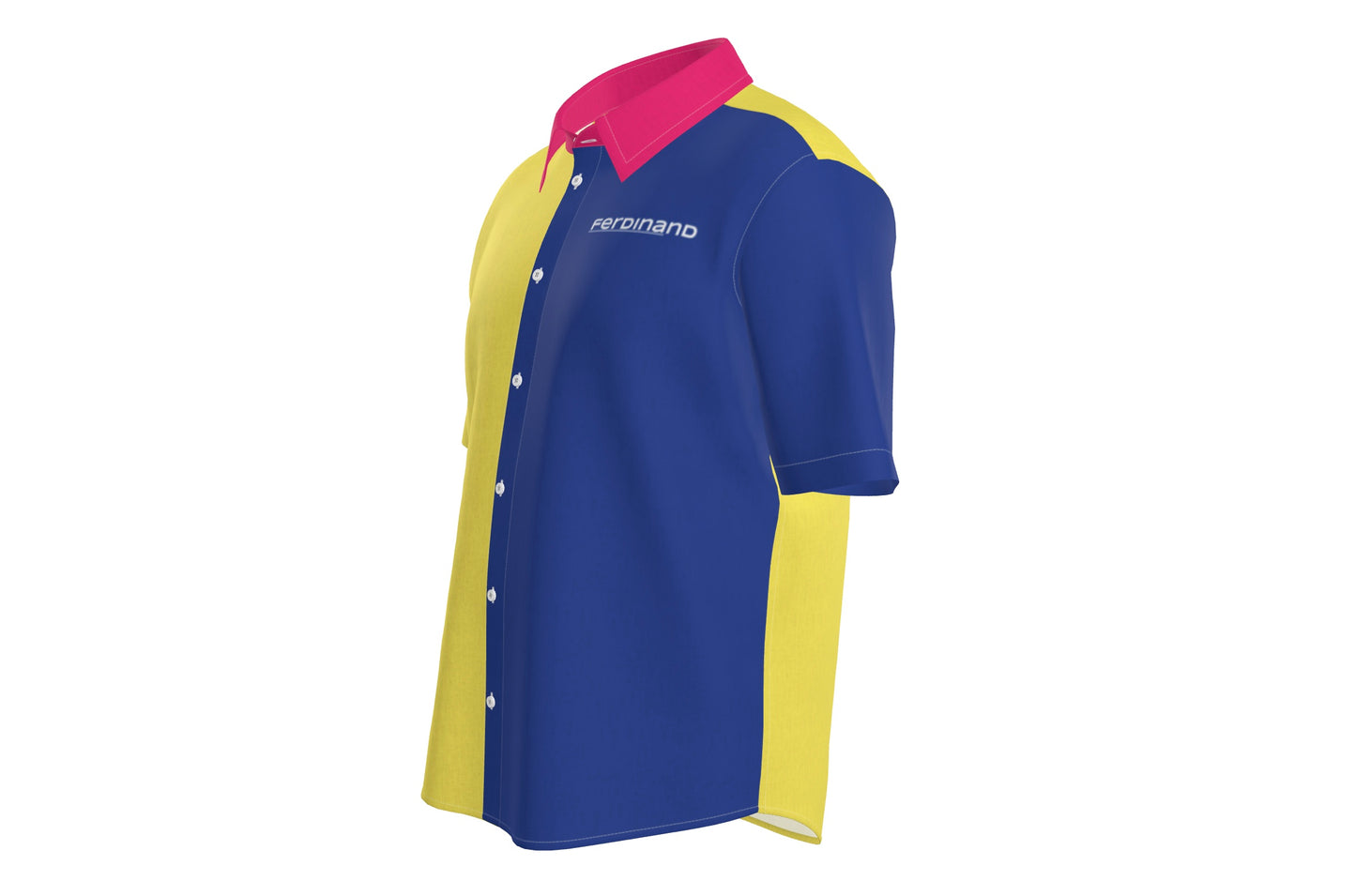 Mens Short Sleeve Active Button Down Blue Yellow on Pink