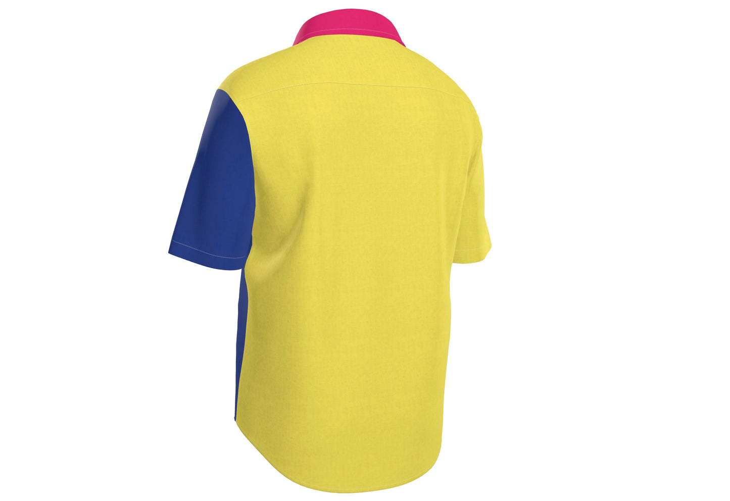 Mens Short Sleeve Active Button Down Blue Yellow on Pink