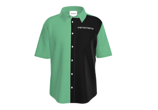 Mens Short Sleeve Active Button Down Silver Tree Green on Black