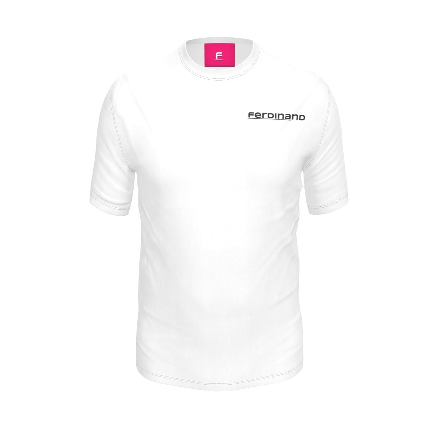 Ferdinand Mens White T Shirt - Black and Pink F Logo