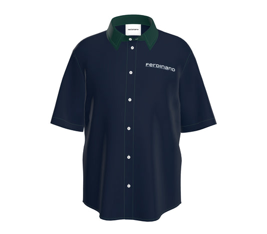 Mens Short Sleeve Active Button Down Green on Blue