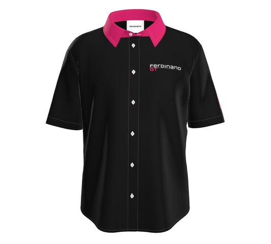 Mens Short Sleeve GT Active Button Down, Pink on Black