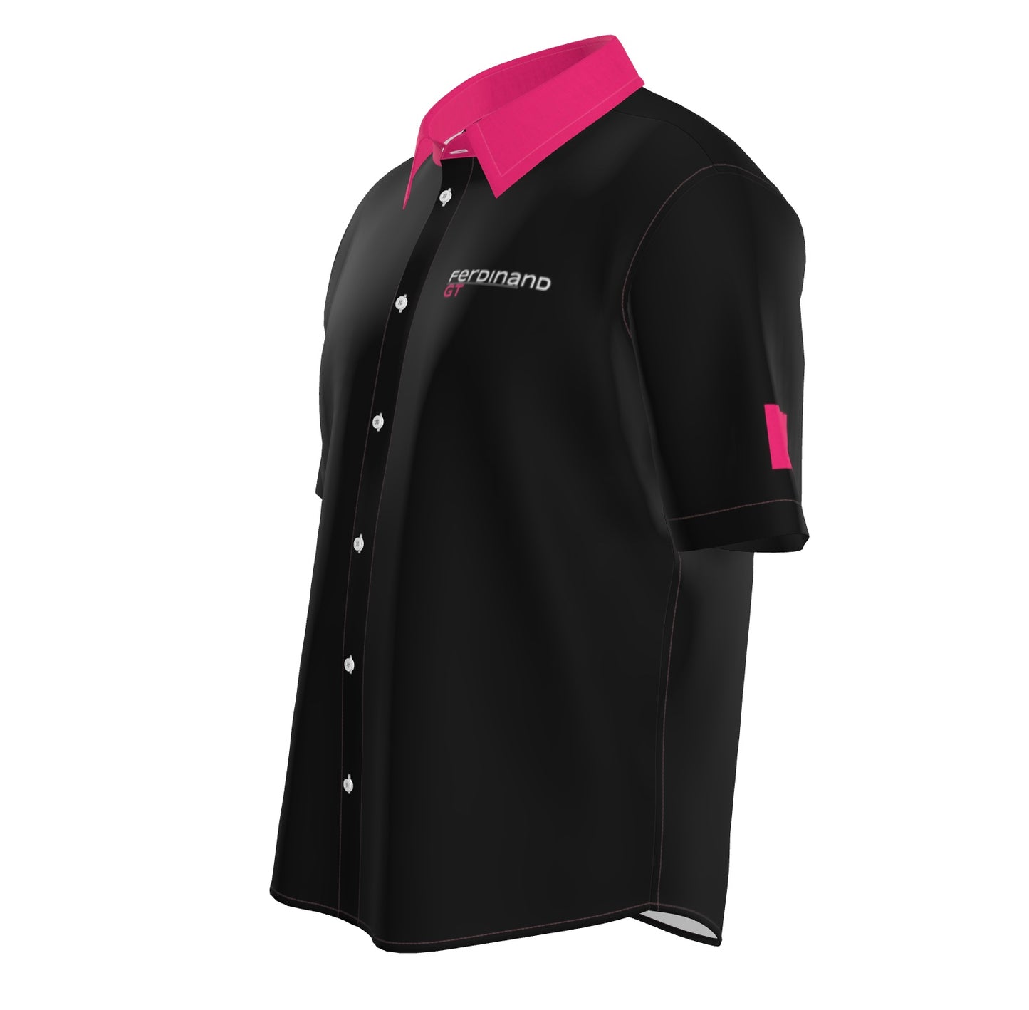 Mens Short Sleeve GT Active Button Down, Pink on Black