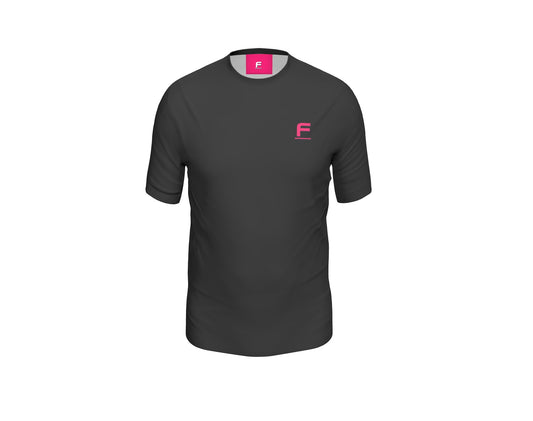 Mens Active Plain Black T-Shirt - Pink F Logo (Front)