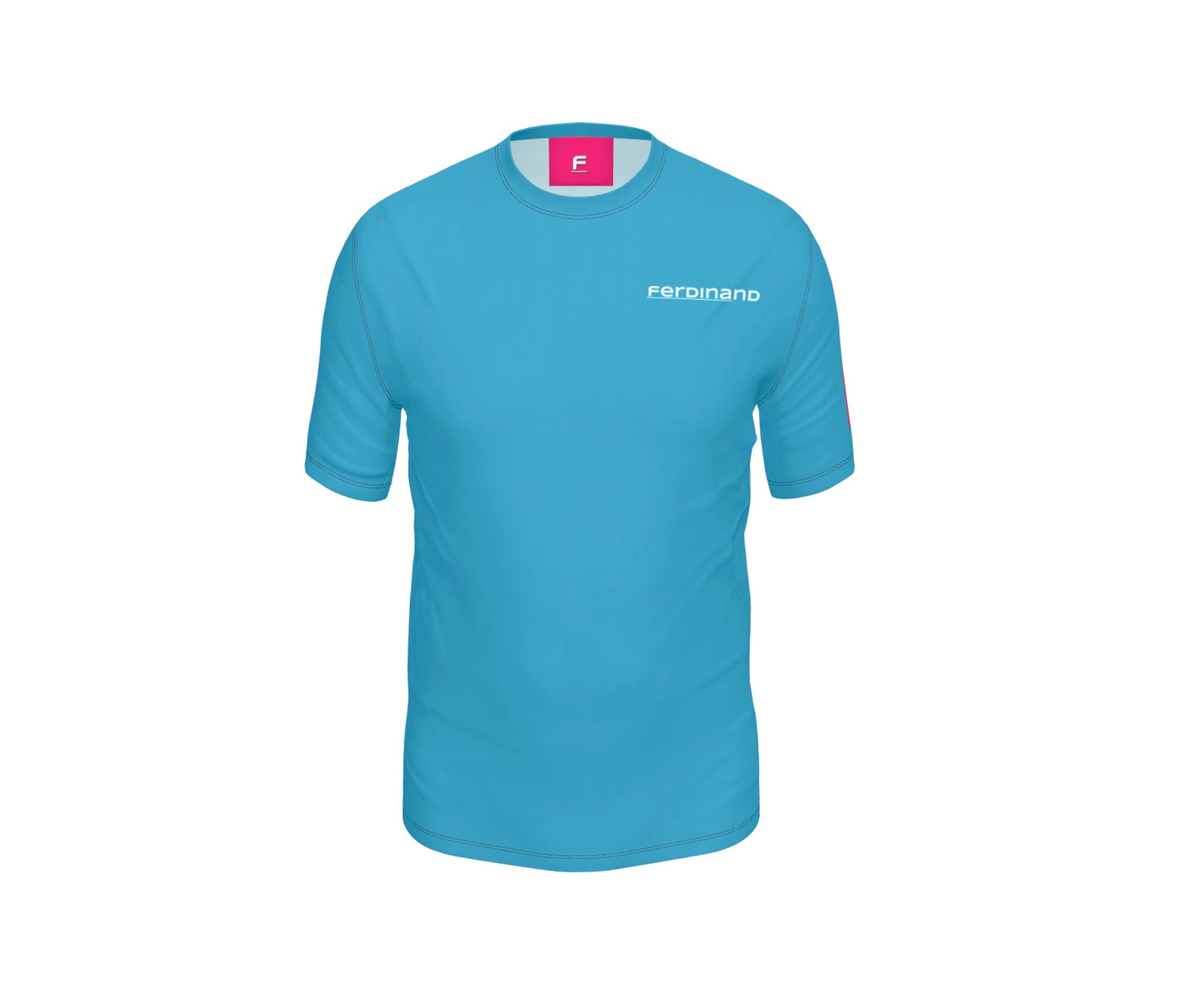 Ferdinand Mens Active Blue Tee - White BOLT with Arm Patch