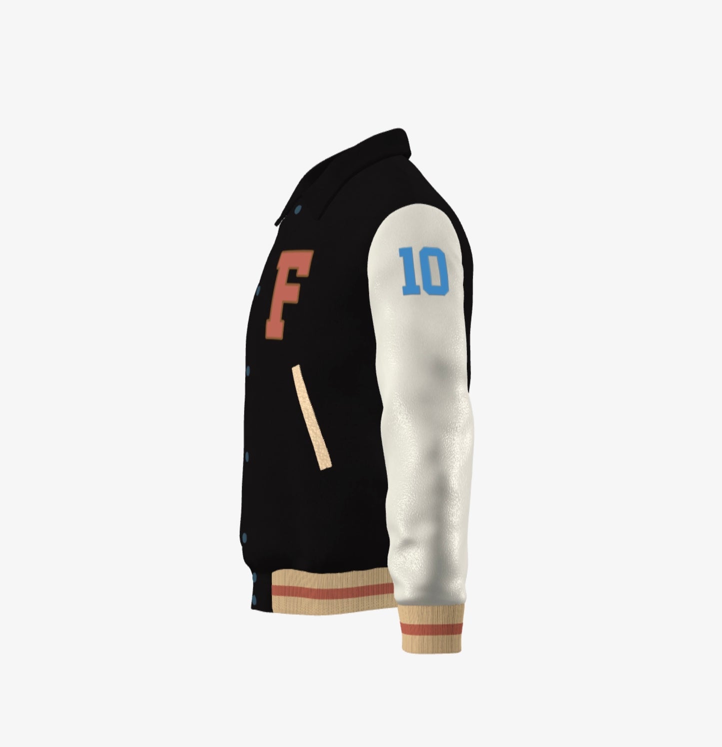 Ferdinand Varsity Jacket in Cream and Black, Signature, Number