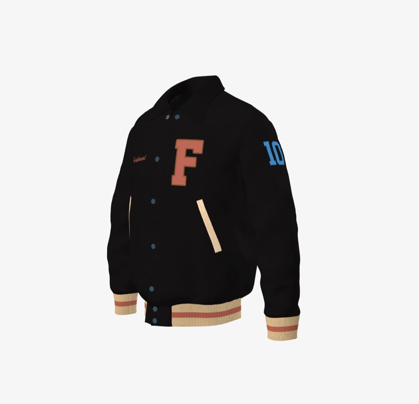 Ferdinand Varsity Jacket in Black on Black (Wool), Signature, Number