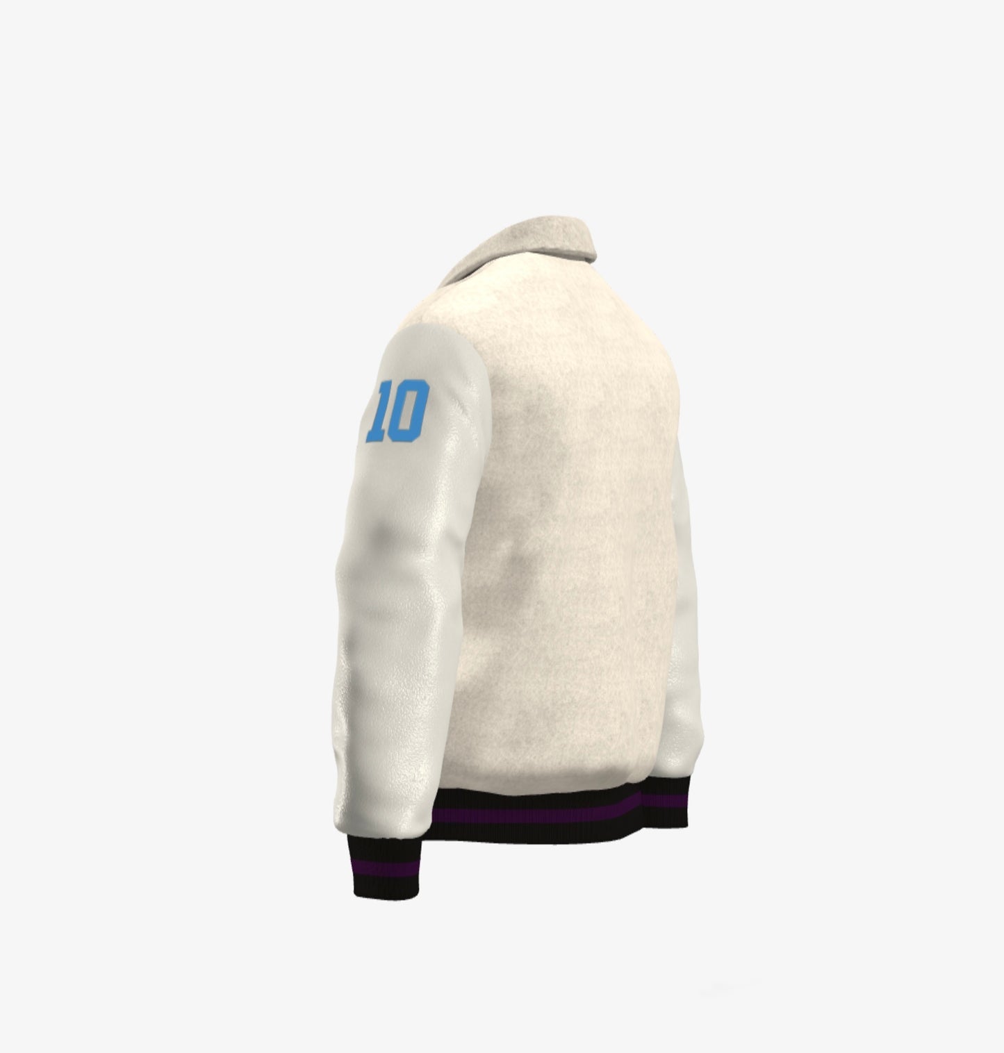 Ferdinand Varsity Jacket in White, Cream Blue and Purple - Snow Drift