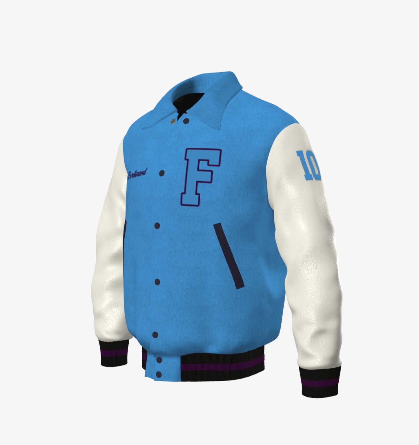 Ferdinand Varsity Jacket in Blue, Cream and Purple - Blueberry