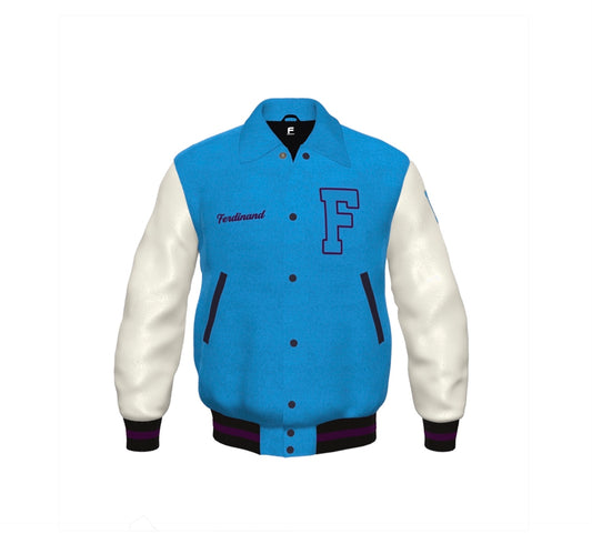 Ferdinand Varsity Jacket in Blue, Cream and Purple - Blueberry (ii)